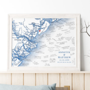 Hilton Head Wedding Elegant Navy Guest Book Poster