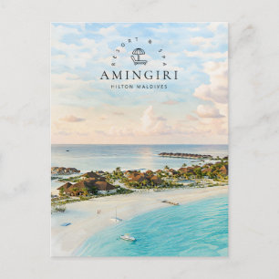 Hilton Maldives Amingiri Resort & Spa Watercolor Holiday Postcard