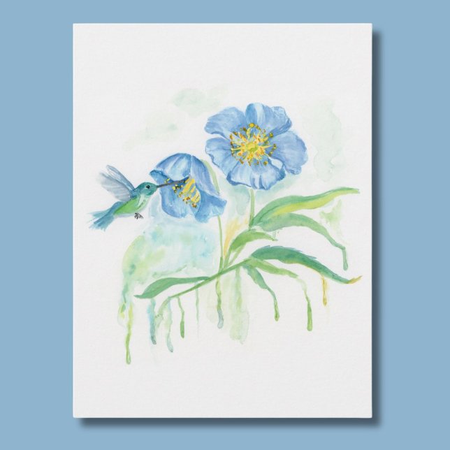 Himalayan Blue Poppy with Hummingbird Postcard (Creator Uploaded)
