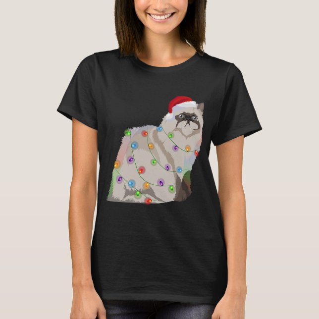 Himalayan Cat Christmas Lights Xmas Cat Lover T-Shirt (Front)