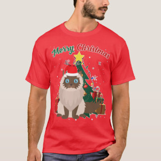 Himalayan Cat Christmas Tree Snow Flakes Xmas Pres T-Shirt