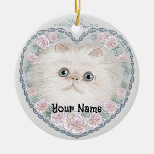 Himalayan Cat Heart Ceramic Ornament
