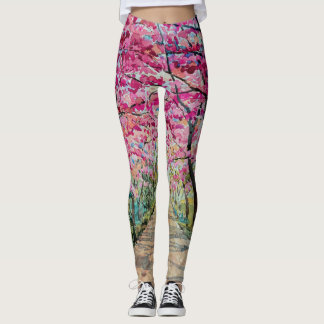 Himalayan Cherry Roadside Watercolor Landscape Leggings