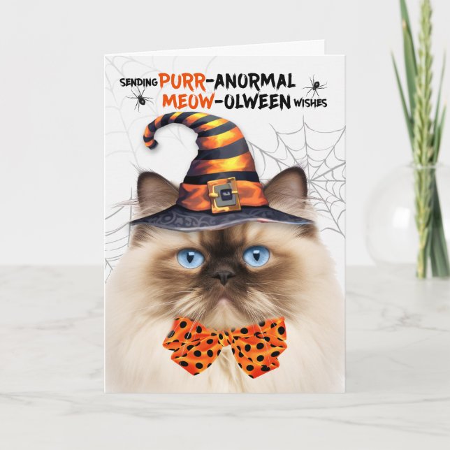 Himalayan Halloween Cat PURRanormal MEOWolween Holiday Card (Front)
