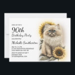 Himalayan Kitten Cat Sunflowers 90th Birthday Invitation<br><div class="desc">Beautiful Himalayan cat with sunflowers 90th birthday party invitation for women. This card can be designed for anyone of any age. Contact me for assistance with your customisation or to request additional matching or coordinating products for your celebration.</div>