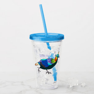 Himalayan monal bird cartoon illustration  acrylic tumbler
