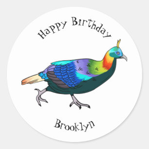 Himalayan monal bird cartoon illustration  classic round sticker