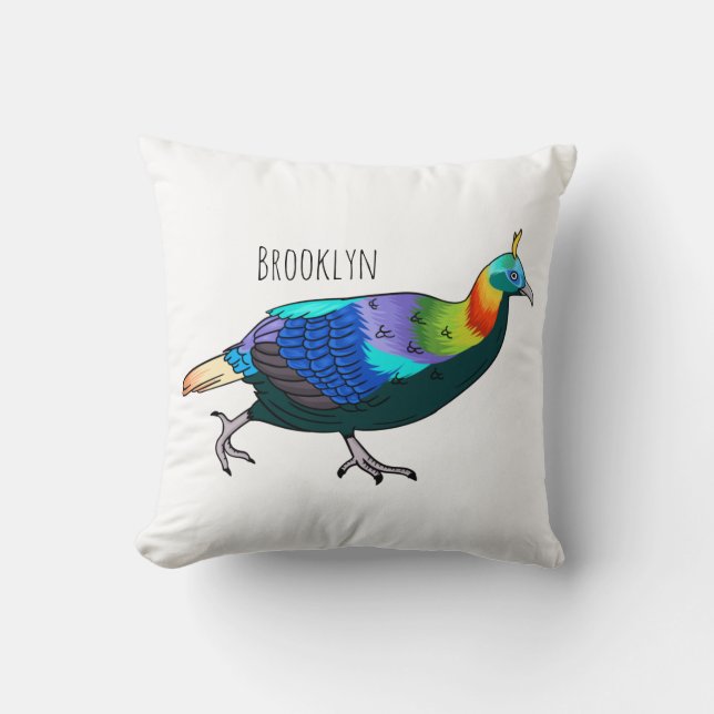 Himalayan monal bird cartoon illustration cushion (Front)