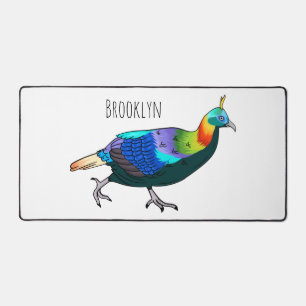 Himalayan monal bird cartoon illustration desk mat
