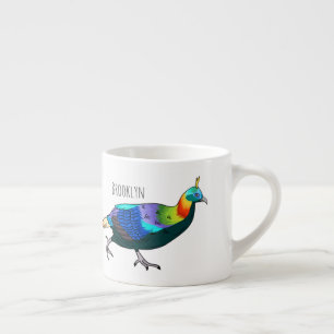 Himalayan monal bird cartoon illustration espresso cup