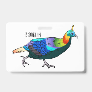 Himalayan monal bird cartoon illustration ID badge