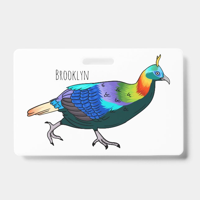 Himalayan monal bird cartoon illustration ID badge (Front)