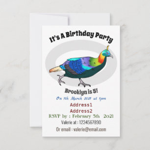 Himalayan monal bird cartoon illustration invitation