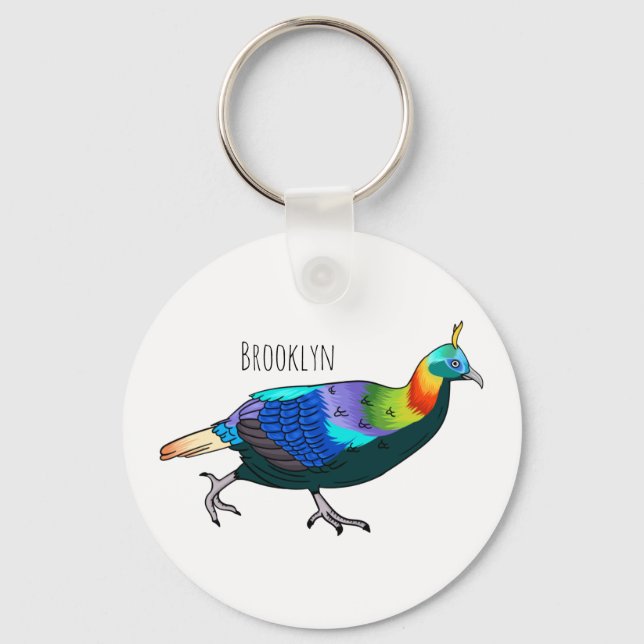 Himalayan monal bird cartoon illustration key ring (Front)