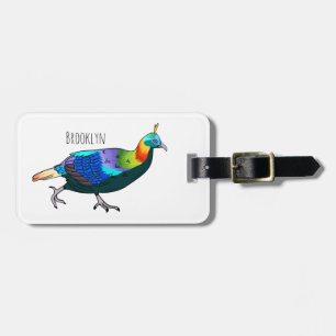 Himalayan monal bird cartoon illustration luggage tag