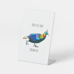 Himalayan monal bird cartoon illustration pedestal sign