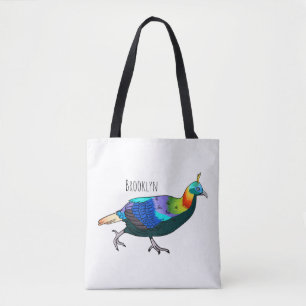 Himalayan monal bird cartoon illustration tote bag