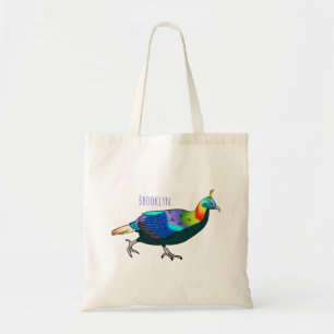 Himalayan monal bird cartoon illustration  tote bag