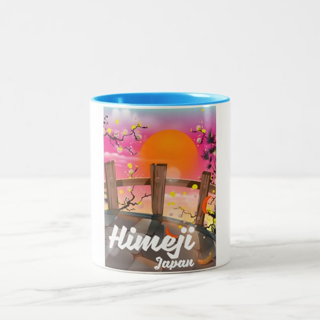 Himeji Japan blossom poster. Two-Tone Coffee Mug (Center)