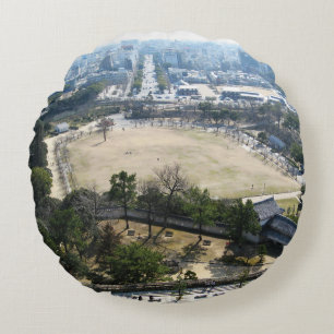 Himeji, Japan (View from atop castle) Round Cushion