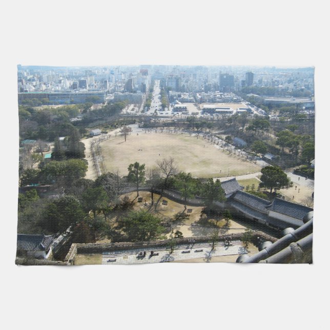 Himeji, Japan (View from atop castle) Tea Towel (Horizontal)