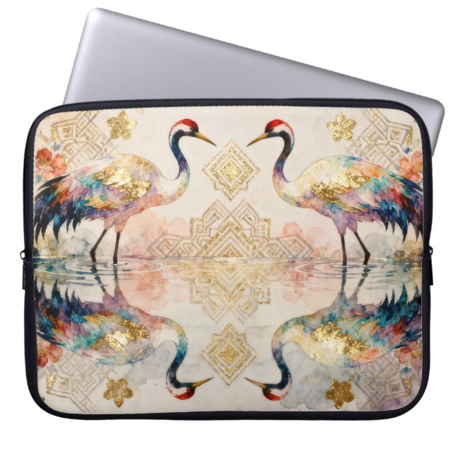 Himmlische Kraniche in Harmonie - Wasserfarben  Laptop Sleeve (Front)