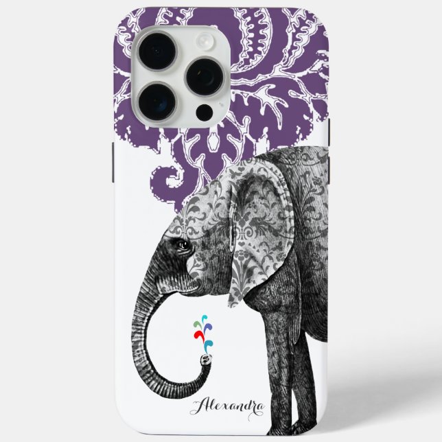 Hindi Floral Pattern Elephant Damask Case-Mate iPhone Case (Back)