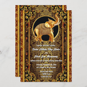 Hindi Hindu black gold red indian elephant elegant Invitation