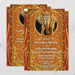 Hindi Hindu orange gold indian elephant luxurious Invitation