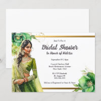 Hindi Indian bride green gold bridal shower