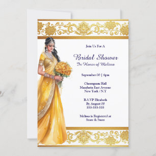 Hindi Mehndi Indian bride yellow gold bridal  Invitation