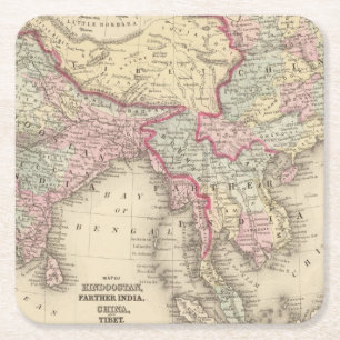 Hindoostan, Farther India, China, Tibet 2 Square Paper Coaster