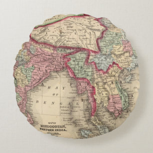 Hindoostan, Farther India, China, Tibet Round Cushion