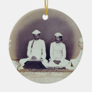 Hindu Brahmins in Delhi, 19th century (sepia photo Ceramic Tree Decoration