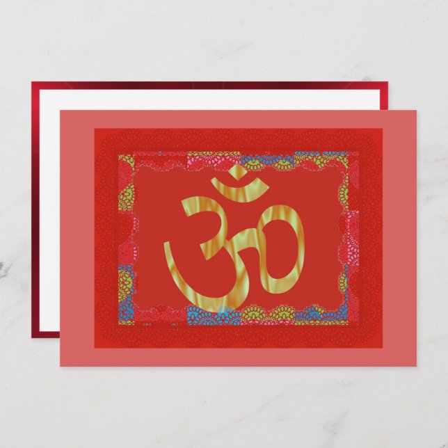 Hindu celebration Om red and gold invite (Front/Back)