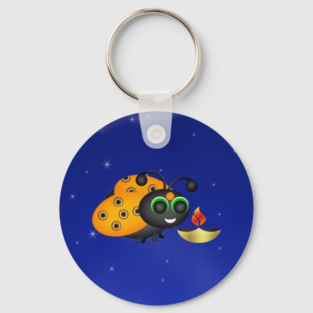 Hindu Diwali Ladybug with Deepa Key Ring (Front)