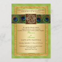 Hindu Ganesh Green, Gold Peacock Wedding Invite 2
