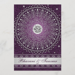 Hindu Ganesh Purple Silver Scroll Wedding Invite 2