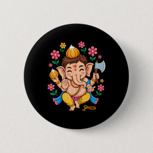 Hindu Ganesha Puja Elephant God India Meditation Y 6 Cm Round Badge
