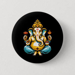 Hindu Ganesha Puja Elephant God India Meditation Y 6 Cm Round Badge