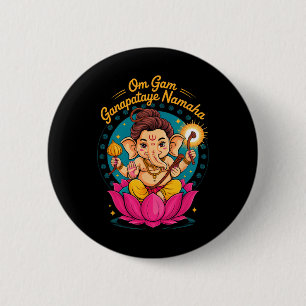 Hindu Ganesha Puja Elephant God India Meditation Y 6 Cm Round Badge