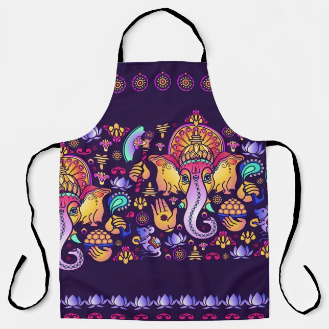 Hindu God Ganesha and Indian symbols in strip shap Apron (Front)