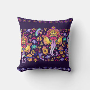 Hindu God Ganesha and Indian symbols in strip shap Cushion