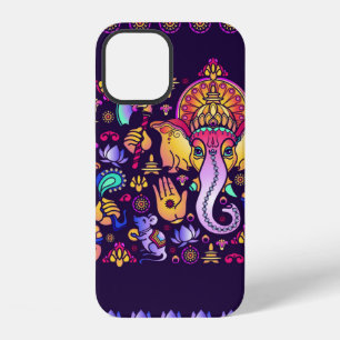 Hindu God Ganesha and Indian symbols in strip shap iPhone 12 Case