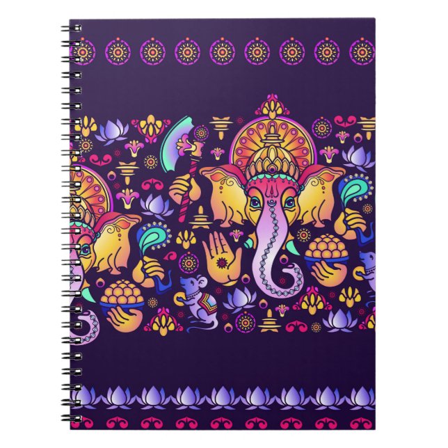 Hindu God Ganesha and Indian symbols in strip shap Notebook (Front)