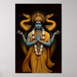 Hindu God Vishnu and Naga Shesha Portrait Art Poster