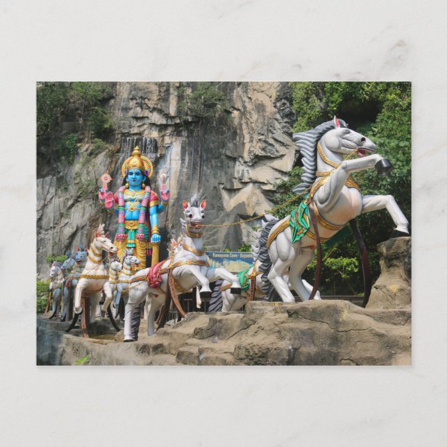 Hindu God with horse carriage at Ramayana Cave Postcard (Front)