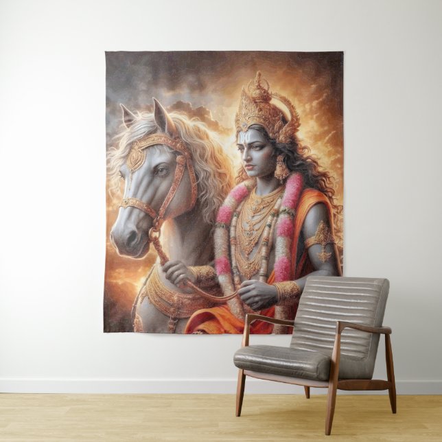 Hindu God with Horse - Tapestry (In Situ)