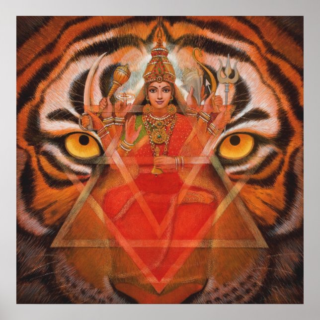 Hindu Goddess Durga and Tiger Art Poster (Front)