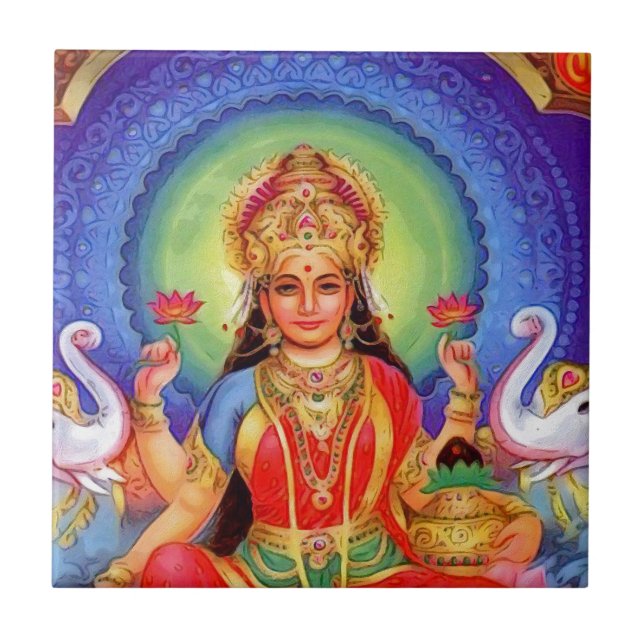 Hindu Goddess Lakshmi Maa Ceramic Tile (Front)